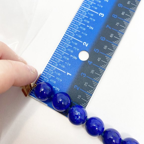 603 Vintage Lapis Lazuli Necklace, With A Lapis, Gold And Rhinestone Clasp - Picture 8 of 10